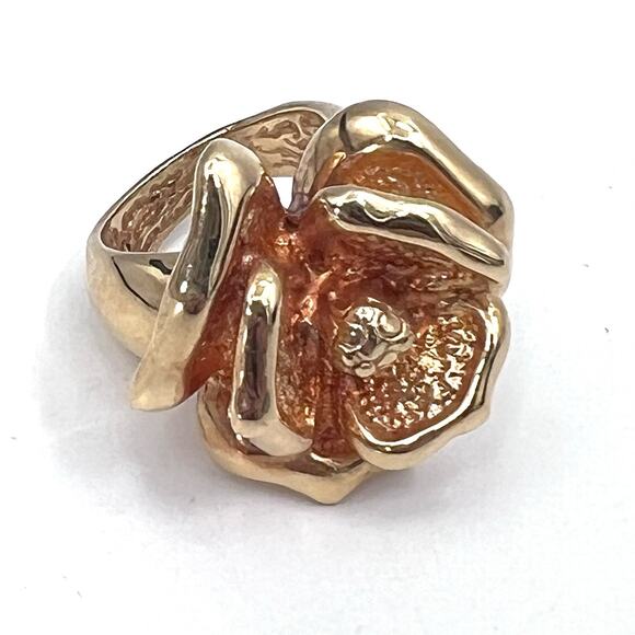 14k Yellow Italian Gold Large Flower Ring 5 grams Size 9 Hollow - Picture 4 of 12